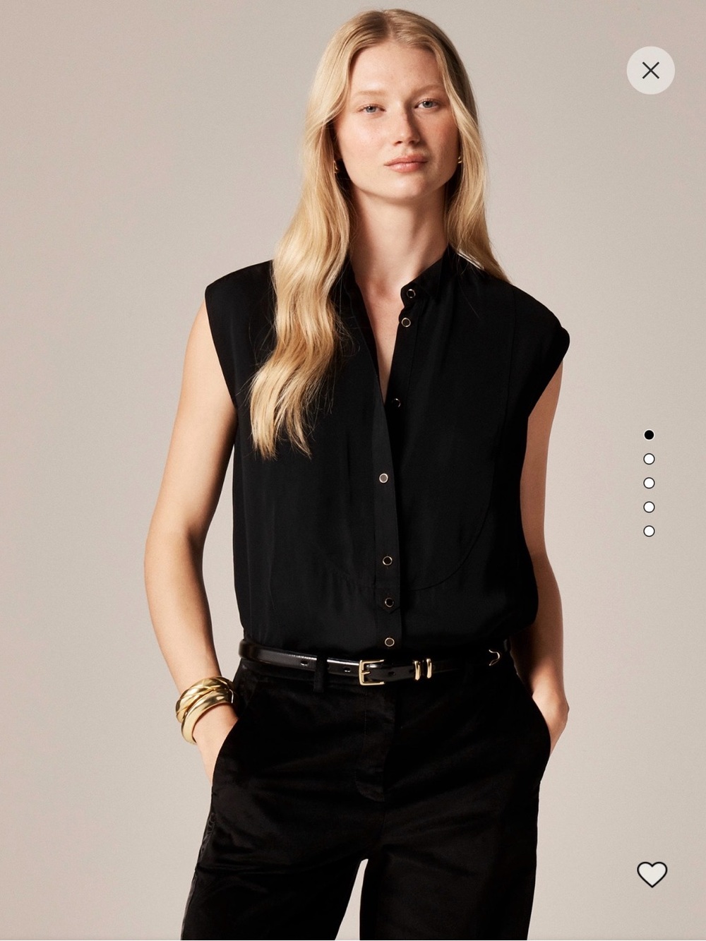 J. Crew tuxedo Black Cap-Sleeve Button-Front Blouse
